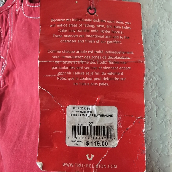 True Religion Stella Low Rise Skinny Jeans Size 27 Red Stretch Denim Logo - Picture 8 of 16